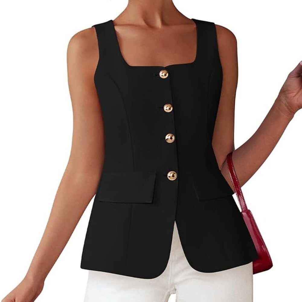 Classic Black Button-Front Women's Vest
